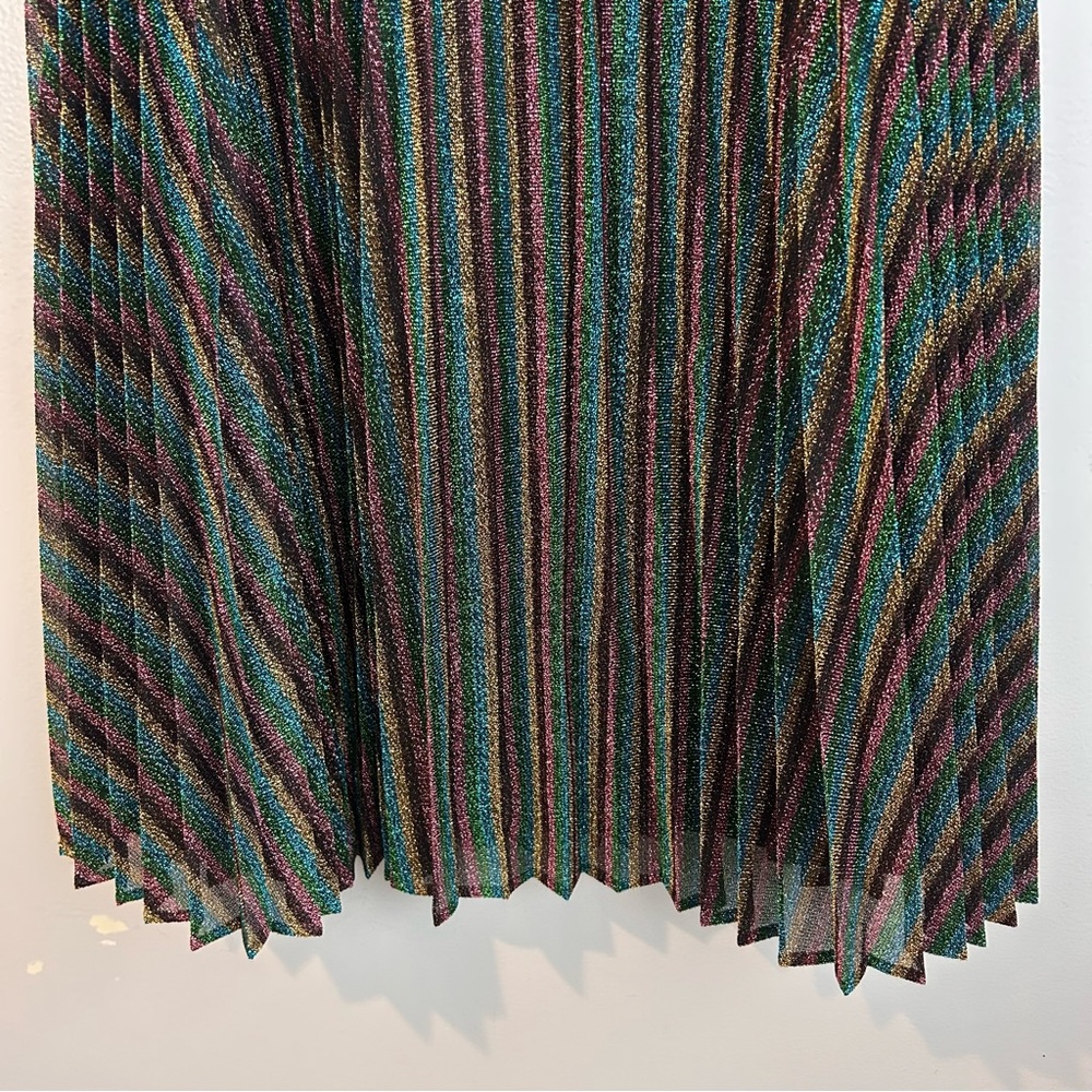 Boden Multicolor Rainbow Striped Pleated Glitter Metallic Midi Skirt Size 6 - Picture 4 of 10